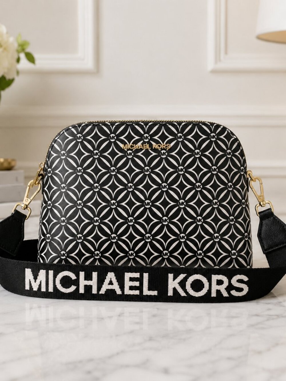 Michael Kors Cindy Saffiano Leather Crossbody Bag Logo Strap NWT